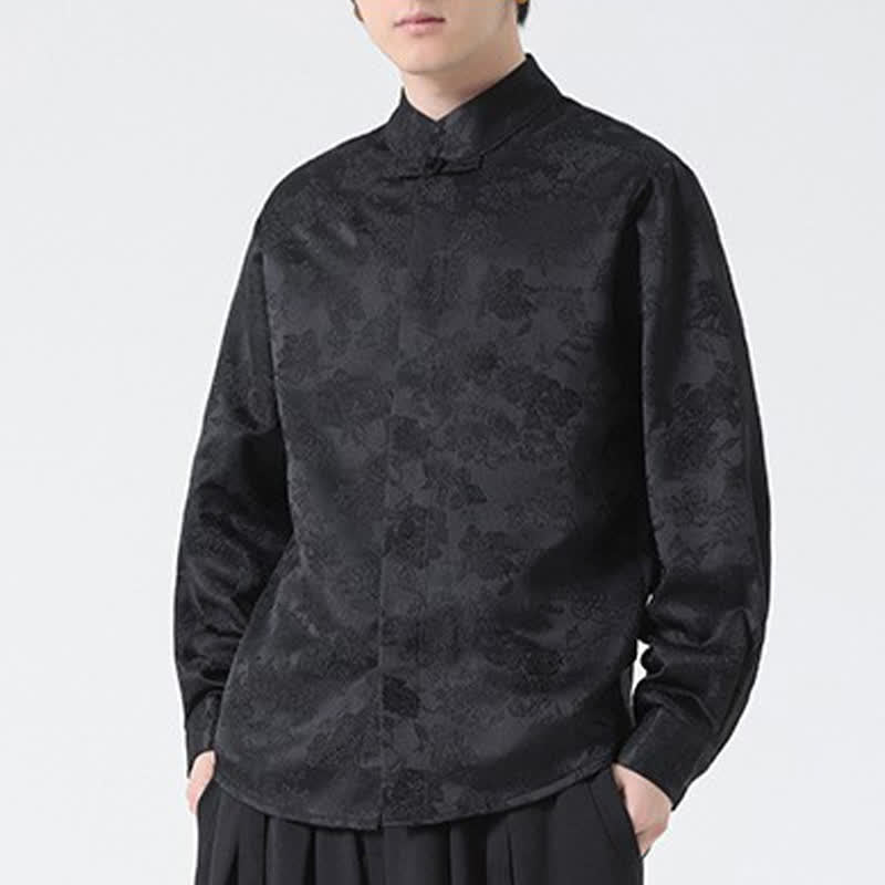 Nimara Ritual Fall Elegant Tang Style Mandarin Collar Floral Men's Long Sleeve Shirts