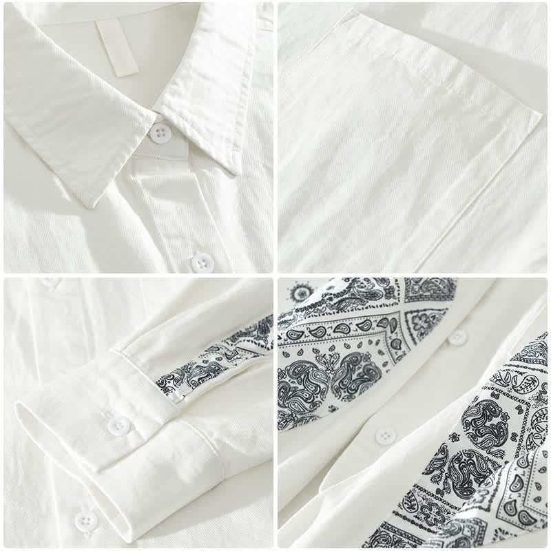 Nimara Ritual Fall Casual Vintage Button-Up Paisley Cotton Men's Long Sleeve Shirts With Patch Pocket