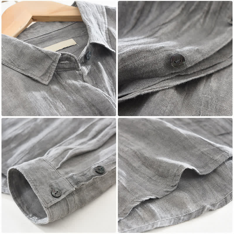 Nimara Ritual Spring Casual Button-Up Solid Linen Men's Long Sleeve Shirts