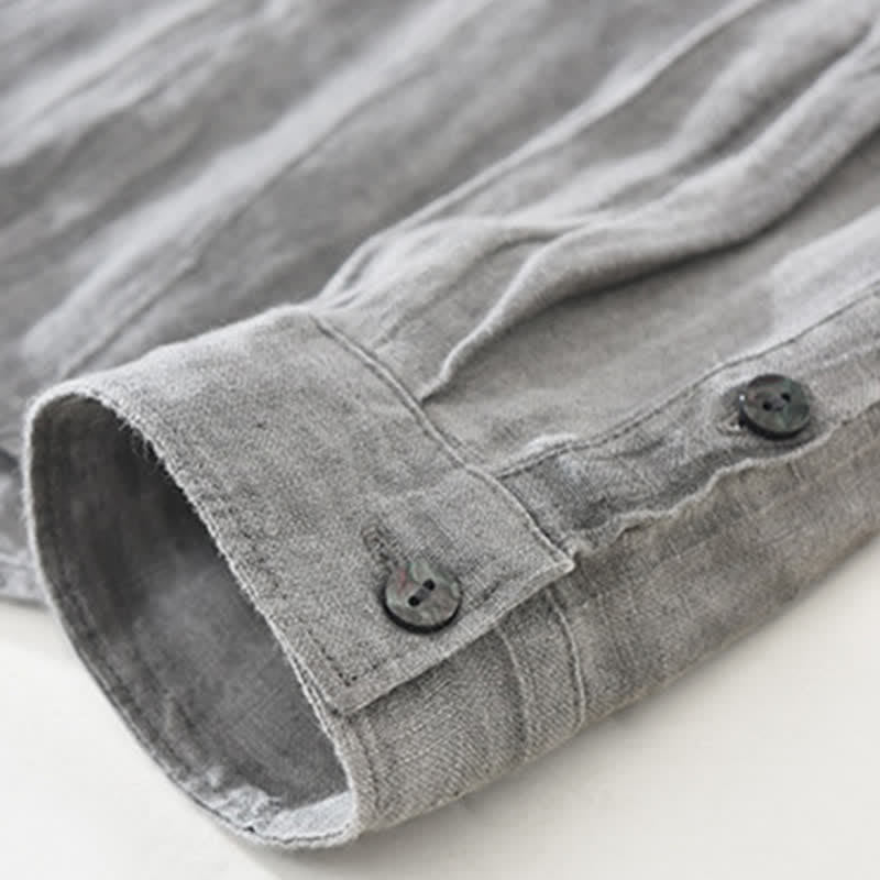 Nimara Ritual Spring Casual Button-Up Solid Linen Men's Long Sleeve Shirts