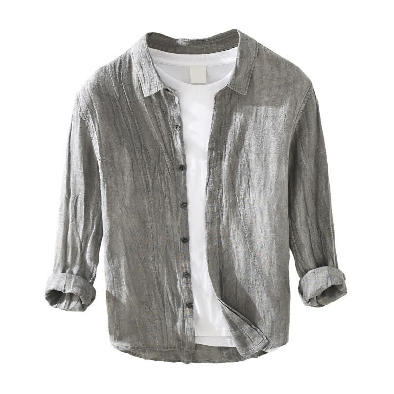 Nimara Ritual Spring Casual Button-Up Solid Linen Men's Long Sleeve Shirts