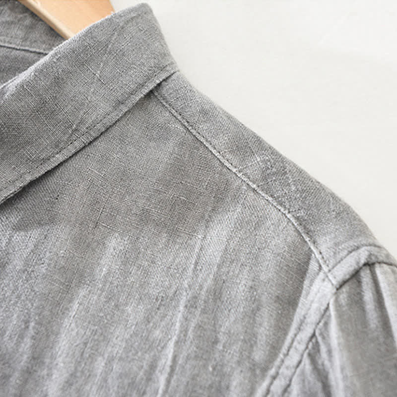 Nimara Ritual Spring Casual Button-Up Solid Linen Men's Long Sleeve Shirts