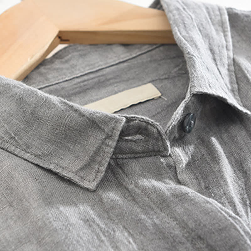 Nimara Ritual Spring Casual Button-Up Solid Linen Men's Long Sleeve Shirts