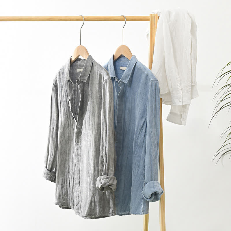 Nimara Ritual Spring Casual Button-Up Solid Linen Men's Long Sleeve Shirts