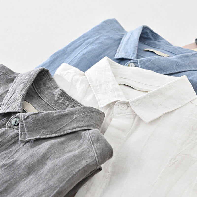 Nimara Ritual Spring Casual Button-Up Solid Linen Men's Long Sleeve Shirts