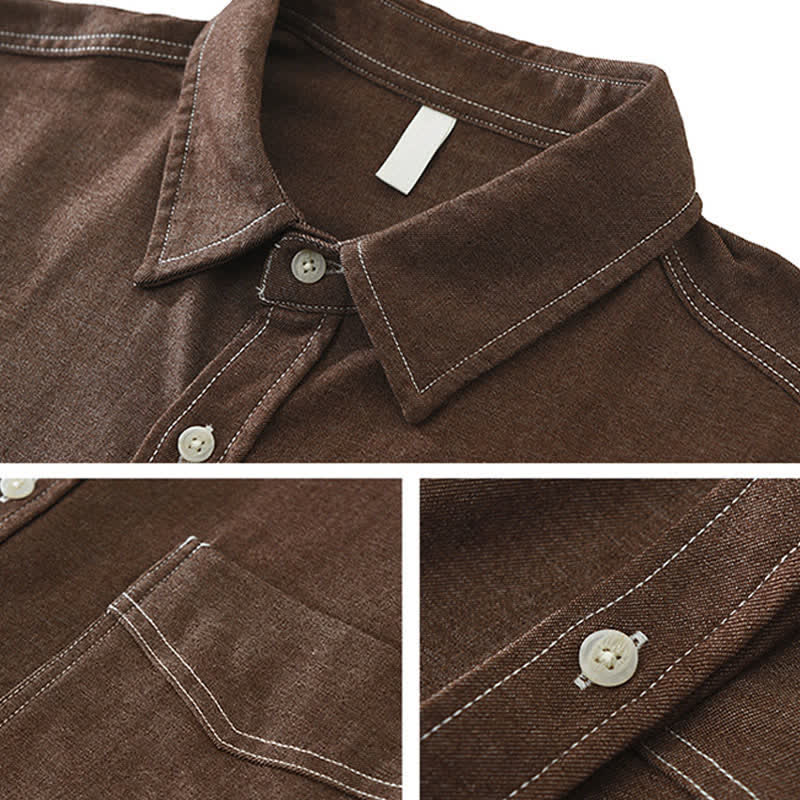 Nimara Ritual Fall Casual Solid Men's Long Sleeve Shirts With Patch Pocket