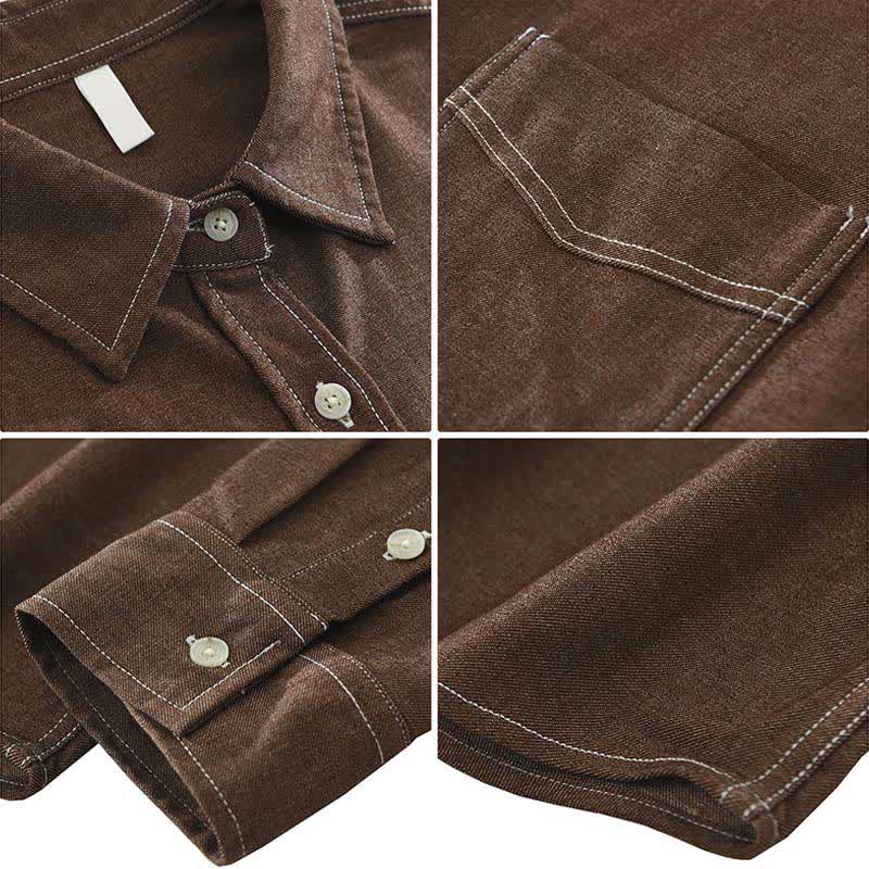 Nimara Ritual Fall Casual Solid Men's Long Sleeve Shirts With Patch Pocket