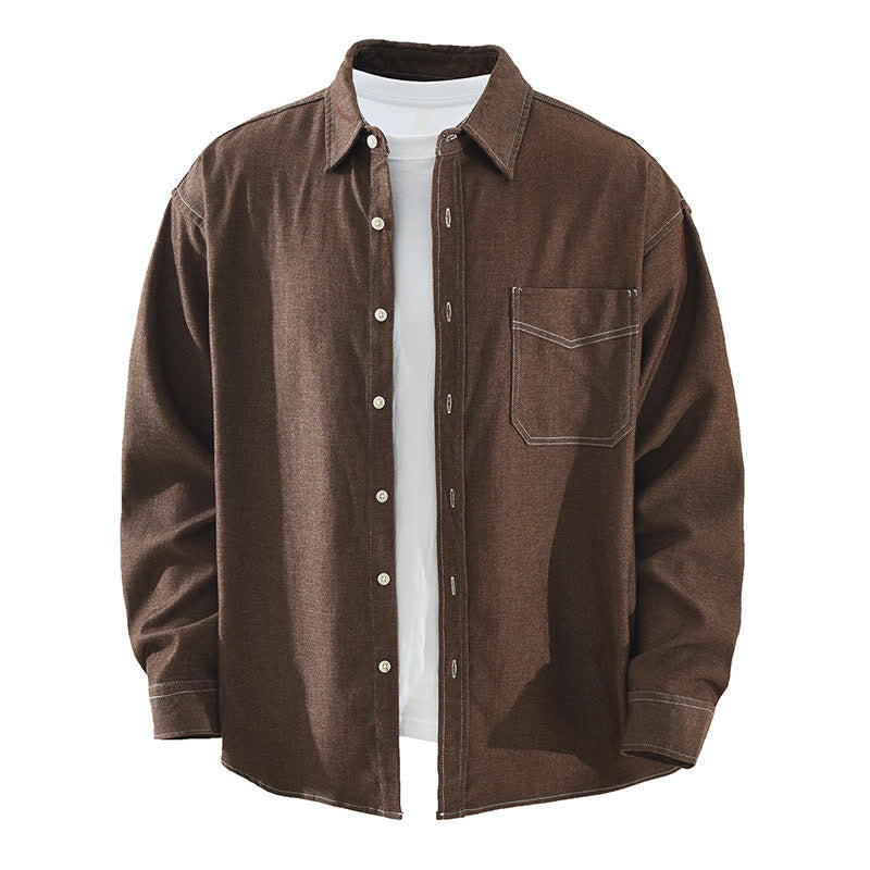 Nimara Ritual Fall Casual Solid Men's Long Sleeve Shirts With Patch Pocket
