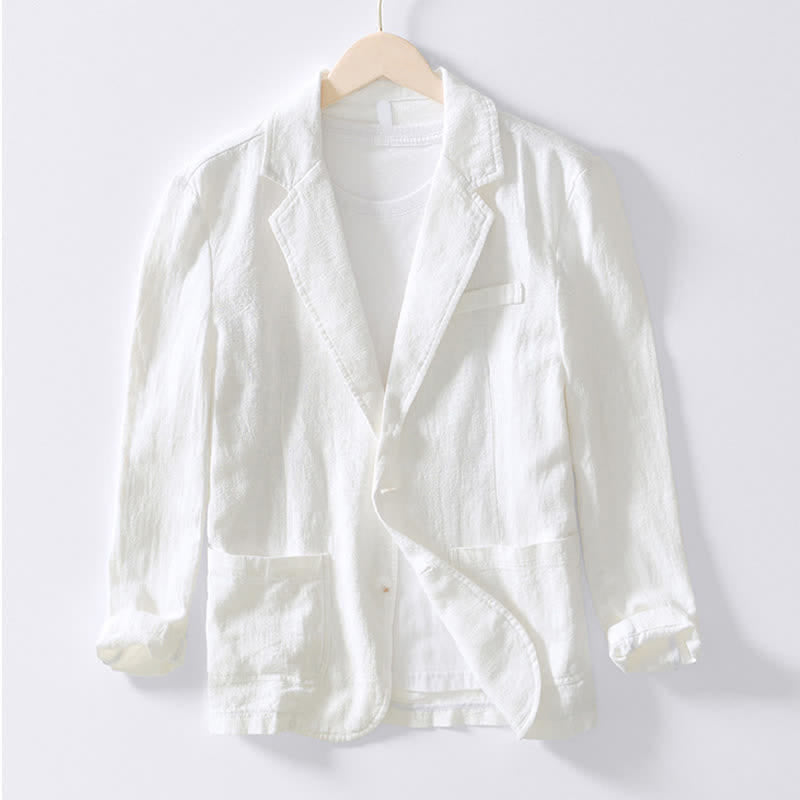 Nimara Ritual Spring Fall Casual Minimalist Ramie Cotton Lapel Solid Men's Jacket With Pockets