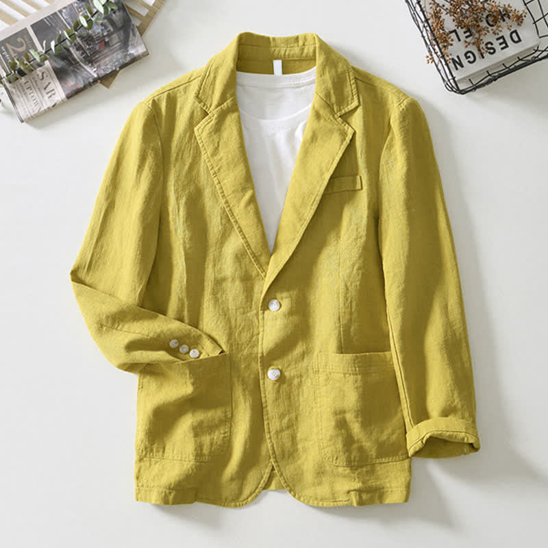 Nimara Ritual Spring Fall Casual Minimalist Ramie Cotton Lapel Solid Men's Jacket With Pockets