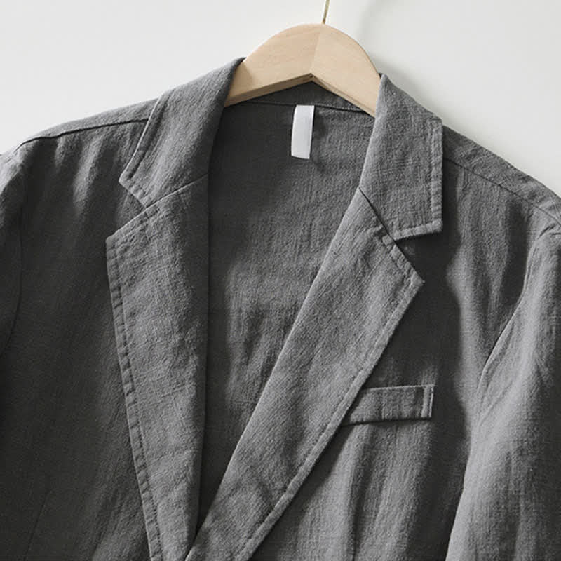 Nimara Ritual Spring Fall Casual Minimalist Ramie Cotton Lapel Solid Men's Jacket With Pockets