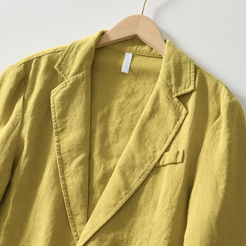 Nimara Ritual Spring Fall Casual Minimalist Ramie Cotton Lapel Solid Men's Jacket With Pockets