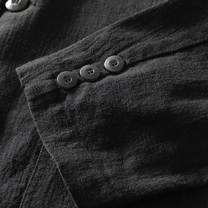 Nimara Ritual Spring Fall Casual Minimalist Ramie Cotton Lapel Solid Men's Jacket With Pockets