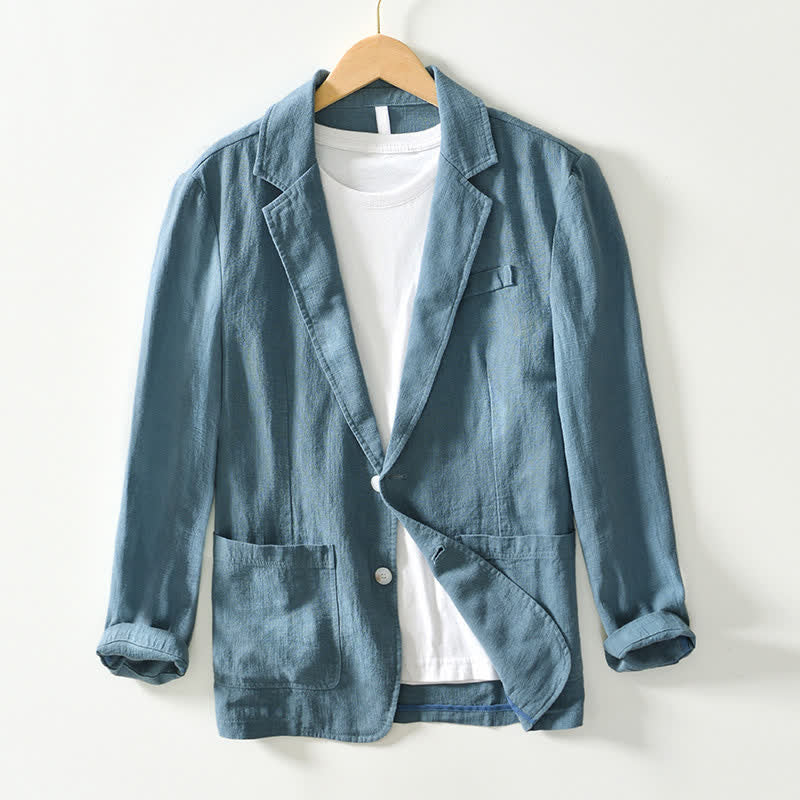 Nimara Ritual Spring Fall Casual Minimalist Ramie Cotton Lapel Solid Men's Jacket With Pockets
