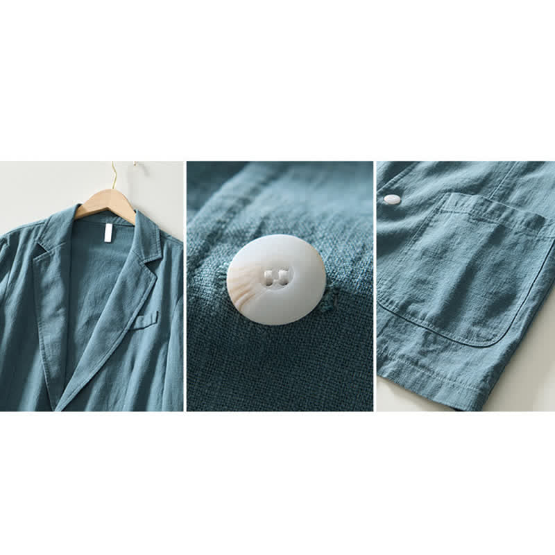 Nimara Ritual Spring Fall Casual Minimalist Ramie Cotton Lapel Solid Men's Jacket With Pockets