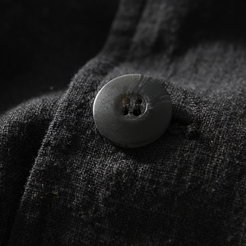Nimara Ritual Spring Fall Casual Minimalist Ramie Cotton Lapel Solid Men's Jacket With Pockets