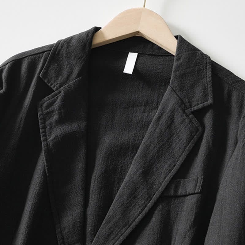 Nimara Ritual Spring Fall Casual Minimalist Ramie Cotton Lapel Solid Men's Jacket With Pockets
