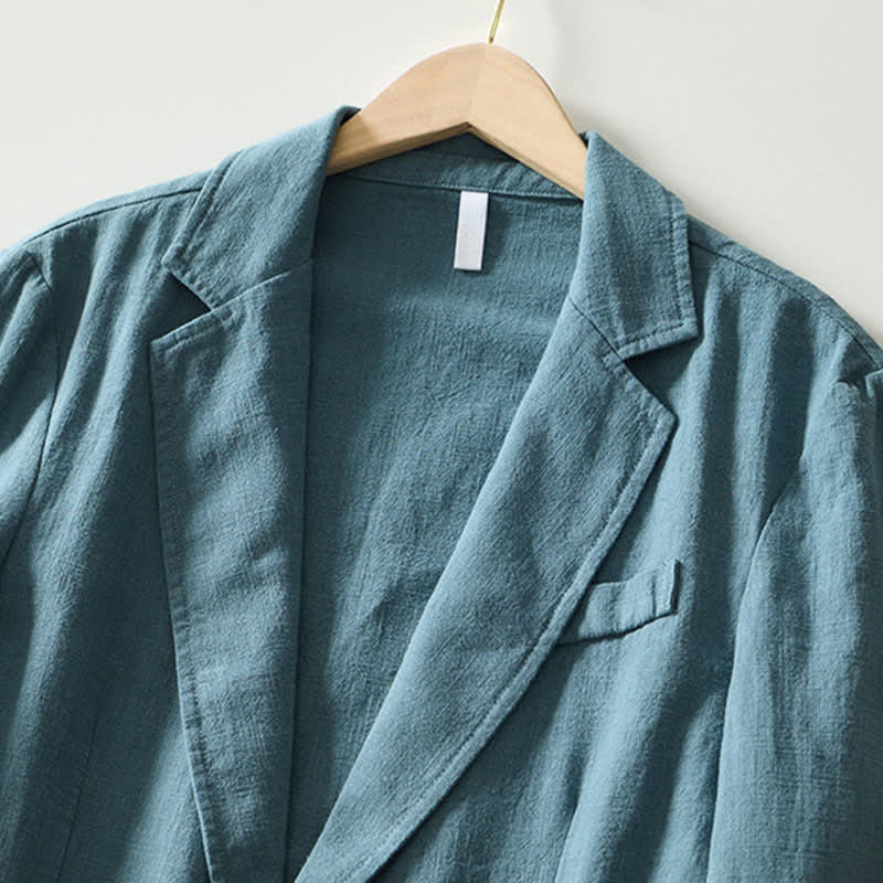 Nimara Ritual Spring Fall Casual Minimalist Ramie Cotton Lapel Solid Men's Jacket With Pockets