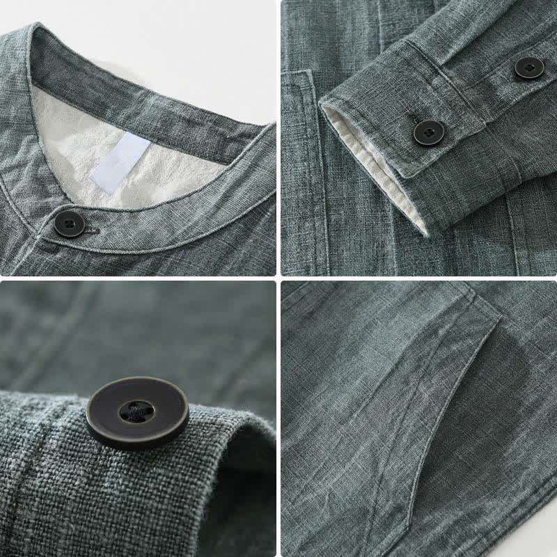 Nimara Ritual Spring Fall Casual Solid Ramie Cotton Men's Jacket With Pockets