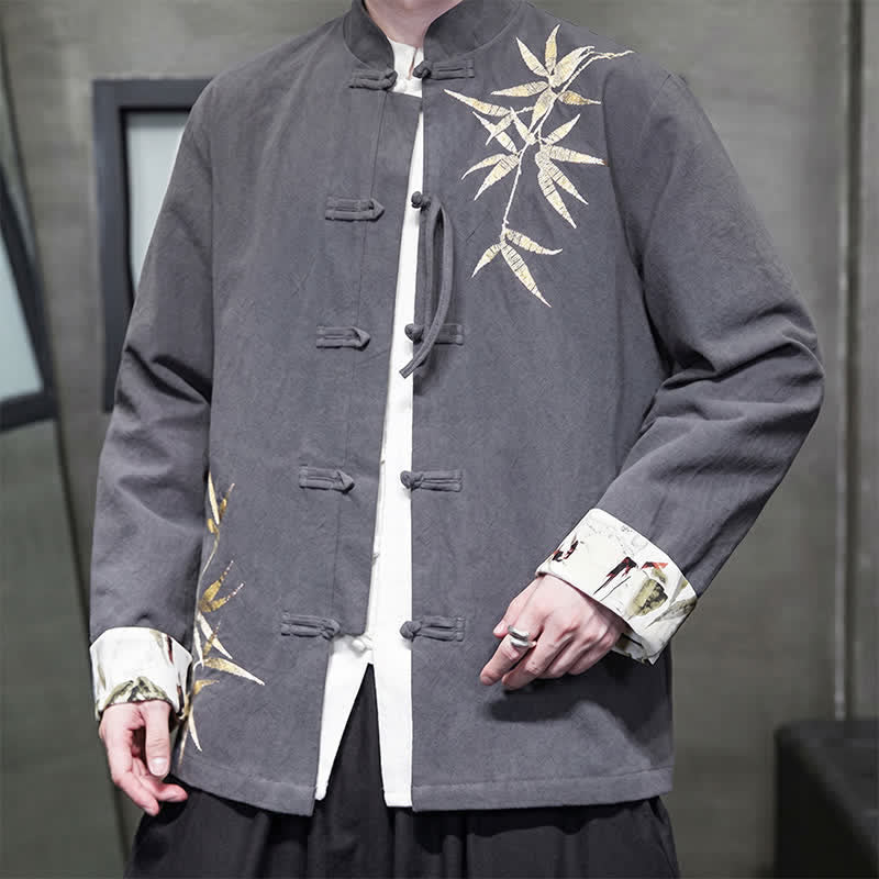 Nimara Ritual Fall Winter Tang Style Vintage Frog Button Bamboo Cotton Linen Men's Jacket