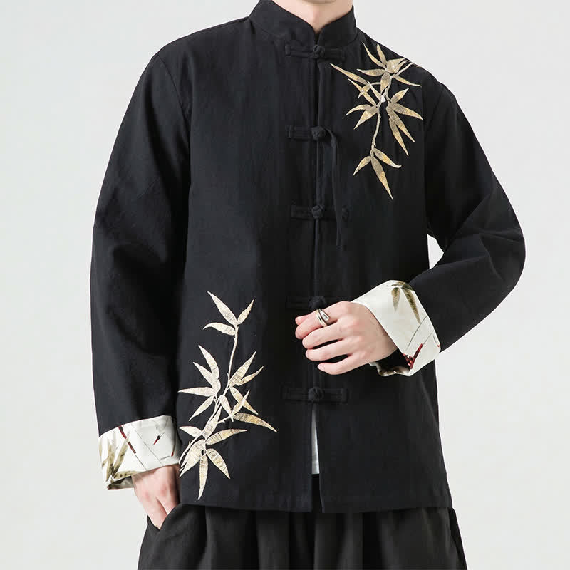 Nimara Ritual Fall Winter Tang Style Vintage Frog Button Bamboo Cotton Linen Men's Jacket