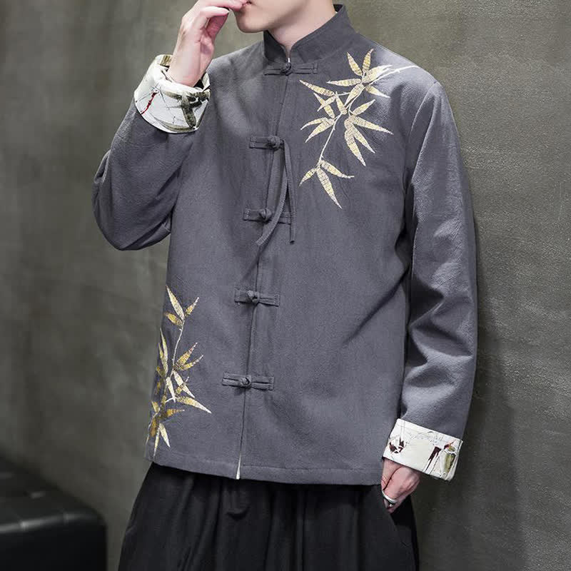 Nimara Ritual Fall Winter Tang Style Vintage Frog Button Bamboo Cotton Linen Men's Jacket