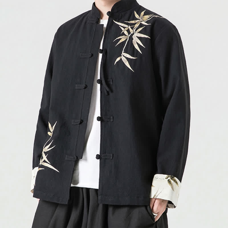 Nimara Ritual Fall Winter Tang Style Vintage Frog Button Bamboo Cotton Linen Men's Jacket