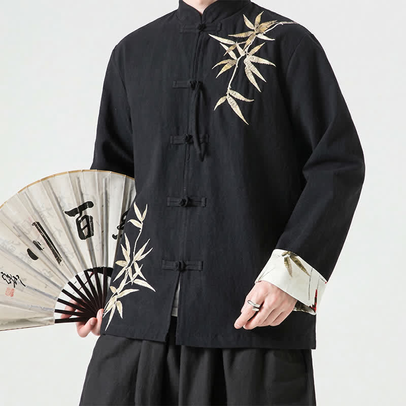 Nimara Ritual Fall Winter Tang Style Vintage Frog Button Bamboo Cotton Linen Men's Jacket