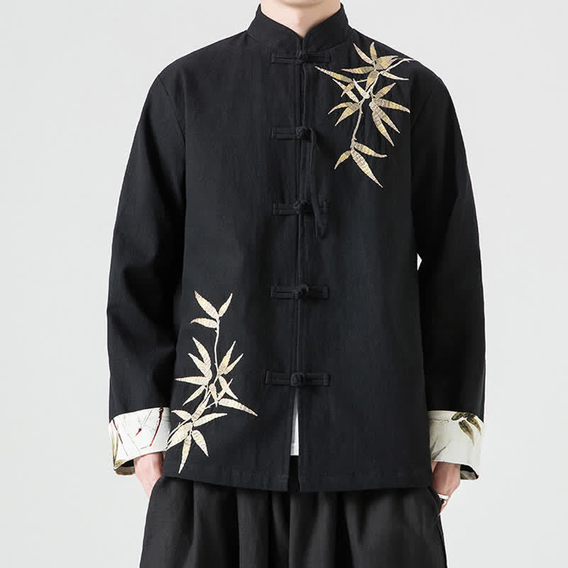 Nimara Ritual Fall Winter Tang Style Vintage Frog Button Bamboo Cotton Linen Men's Jacket