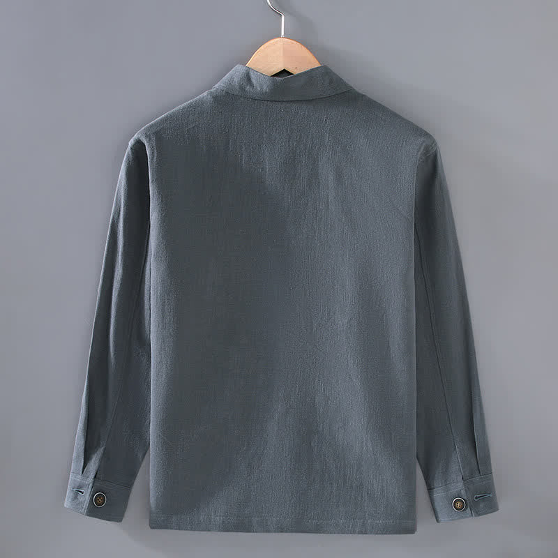 Nimara Ritual Fall Casual Minimalist Solid Buttons Ramie Men's Jacket With Pockets