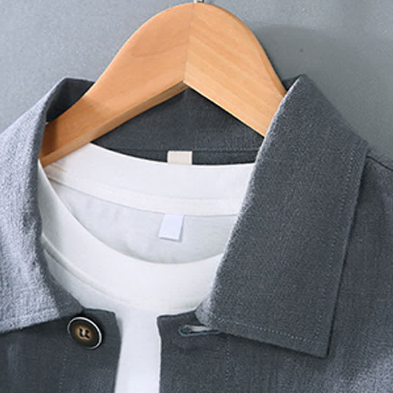 Nimara Ritual Fall Casual Minimalist Solid Buttons Ramie Men's Jacket With Pockets
