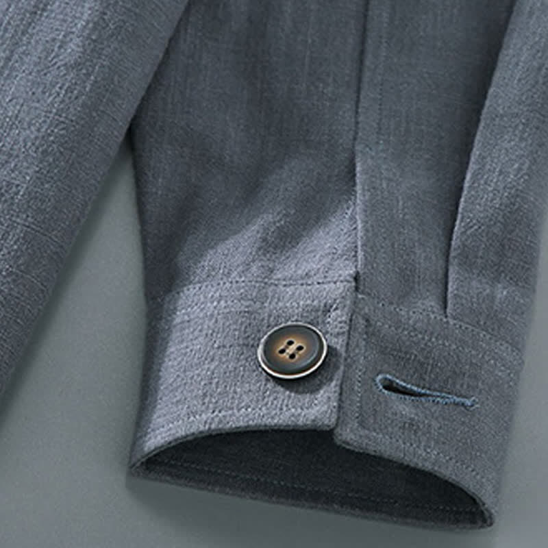 Nimara Ritual Fall Casual Minimalist Solid Buttons Ramie Men's Jacket With Pockets