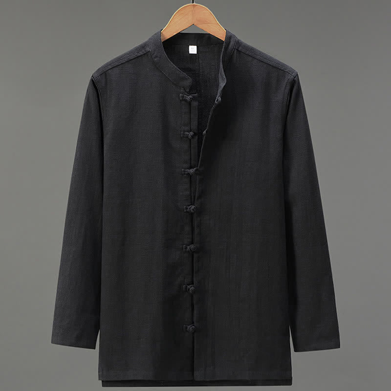 Nimara Ritual Spring Casual Tang Style Frog Button Solid Men's Long Sleeve Shirts