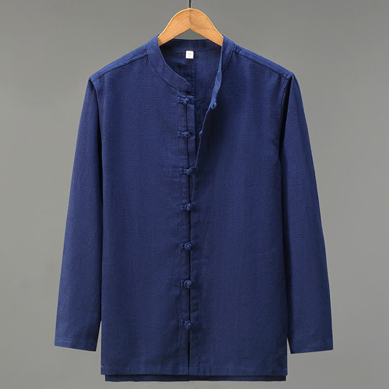 Nimara Ritual Spring Casual Tang Style Frog Button Solid Men's Long Sleeve Shirts