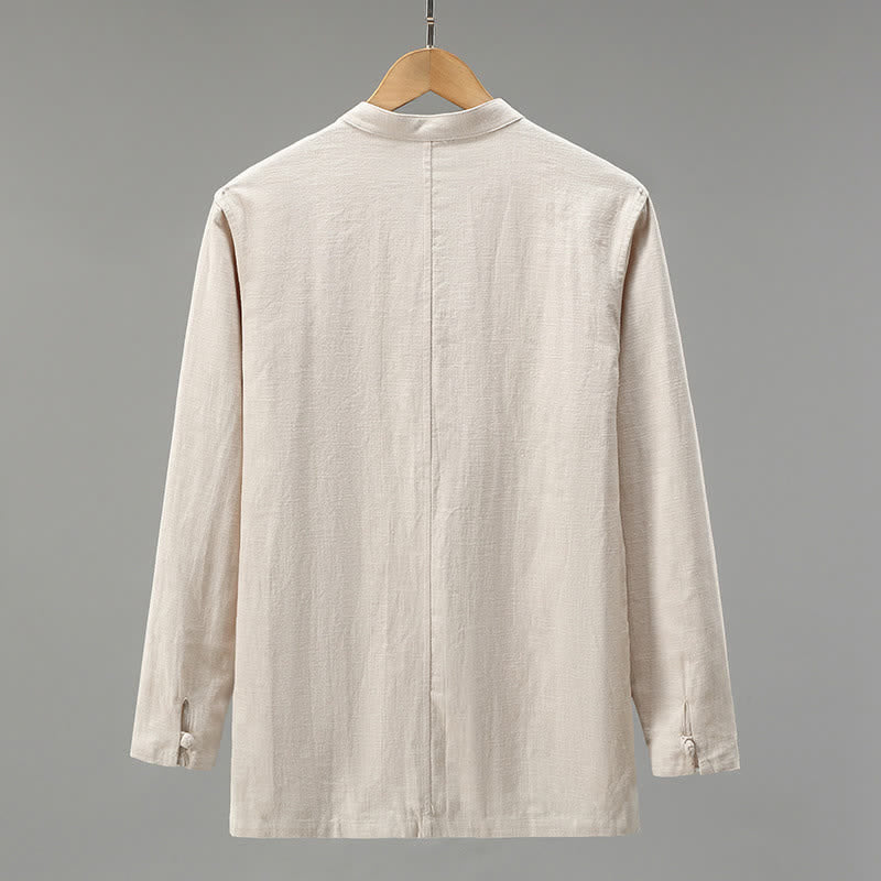 Nimara Ritual Spring Casual Tang Style Frog Button Solid Men's Long Sleeve Shirts