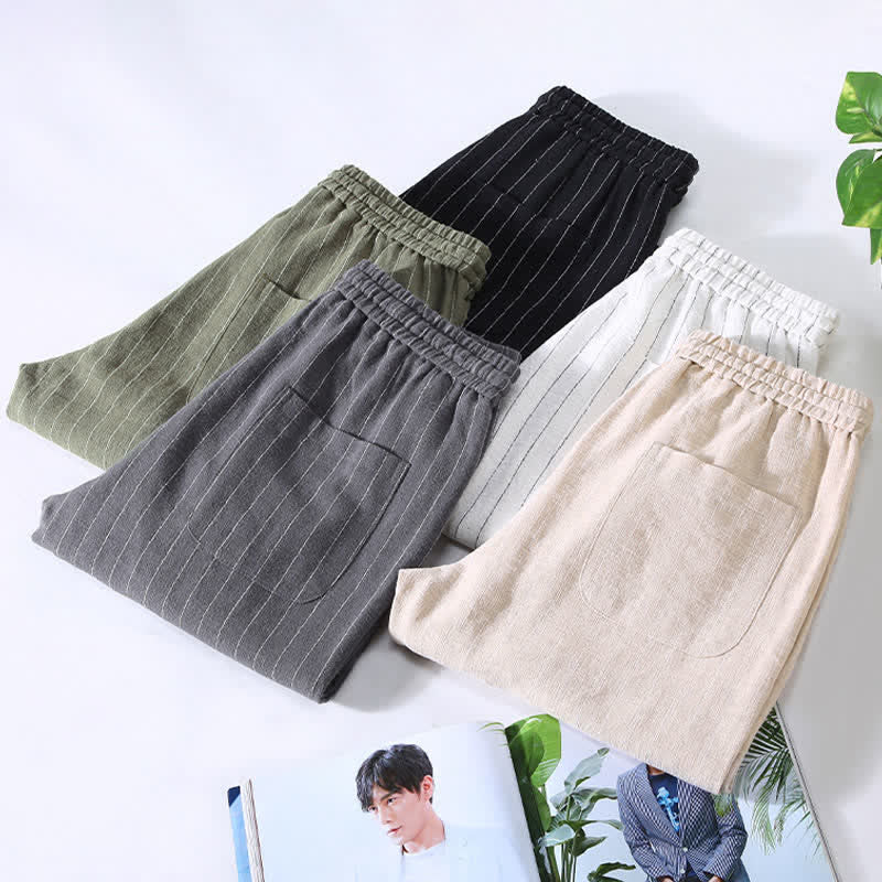 Nimara Ritual Spring Summer Casual Drawstring Striped Cropped Pants Men's Tapered Pants With Pockets