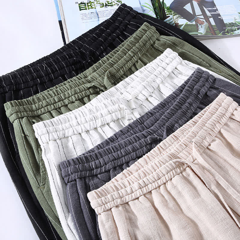 Nimara Ritual Spring Summer Casual Drawstring Striped Cropped Pants Men's Tapered Pants With Pockets