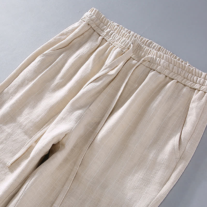 Nimara Ritual Spring Summer Casual Drawstring Striped Cropped Pants Men's Tapered Pants With Pockets