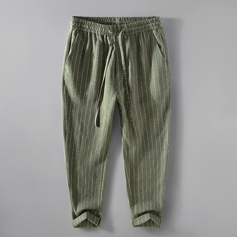 Nimara Ritual Spring Summer Casual Drawstring Striped Cropped Pants Men's Tapered Pants With Pockets