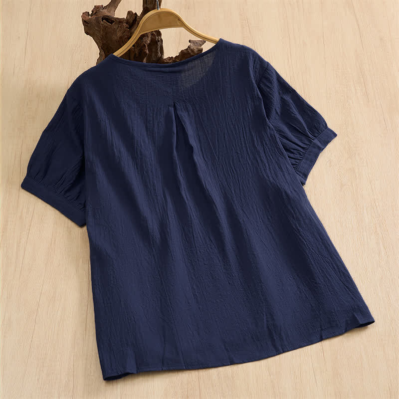 Nimara Ritual Summer Casual Minimalist Button-Up Solid Cotton Women's Short Sleeve Shirts