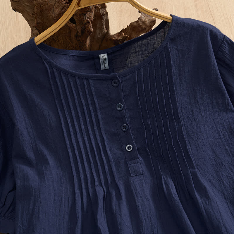 Nimara Ritual Summer Casual Minimalist Button-Up Solid Cotton Women's Short Sleeve Shirts