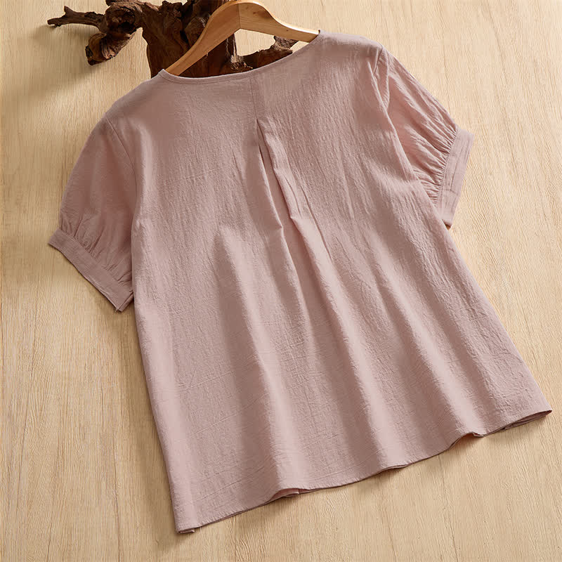 Nimara Ritual Summer Casual Minimalist Button-Up Solid Cotton Women's Short Sleeve Shirts