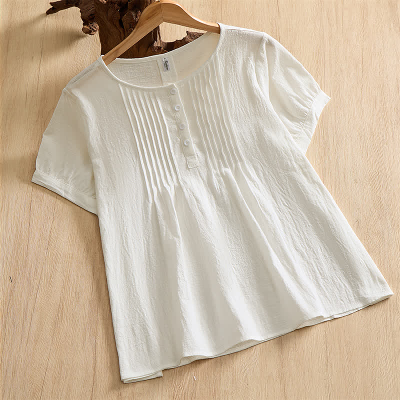 Nimara Ritual Summer Casual Minimalist Button-Up Solid Cotton Women's Short Sleeve Shirts