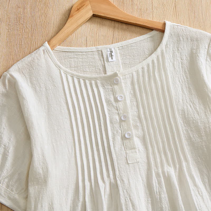 Nimara Ritual Summer Casual Minimalist Button-Up Solid Cotton Women's Short Sleeve Shirts