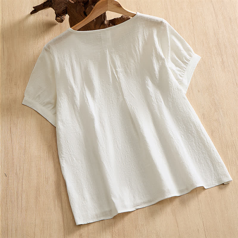 Nimara Ritual Summer Casual Minimalist Button-Up Solid Cotton Women's Short Sleeve Shirts