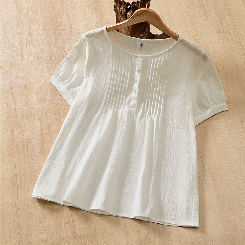 Nimara Ritual Summer Casual Minimalist Button-Up Solid Cotton Women's Short Sleeve Shirts