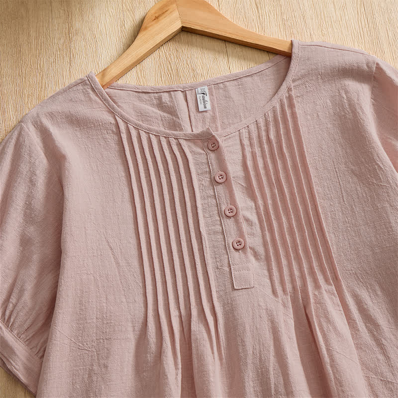 Nimara Ritual Summer Casual Minimalist Button-Up Solid Cotton Women's Short Sleeve Shirts