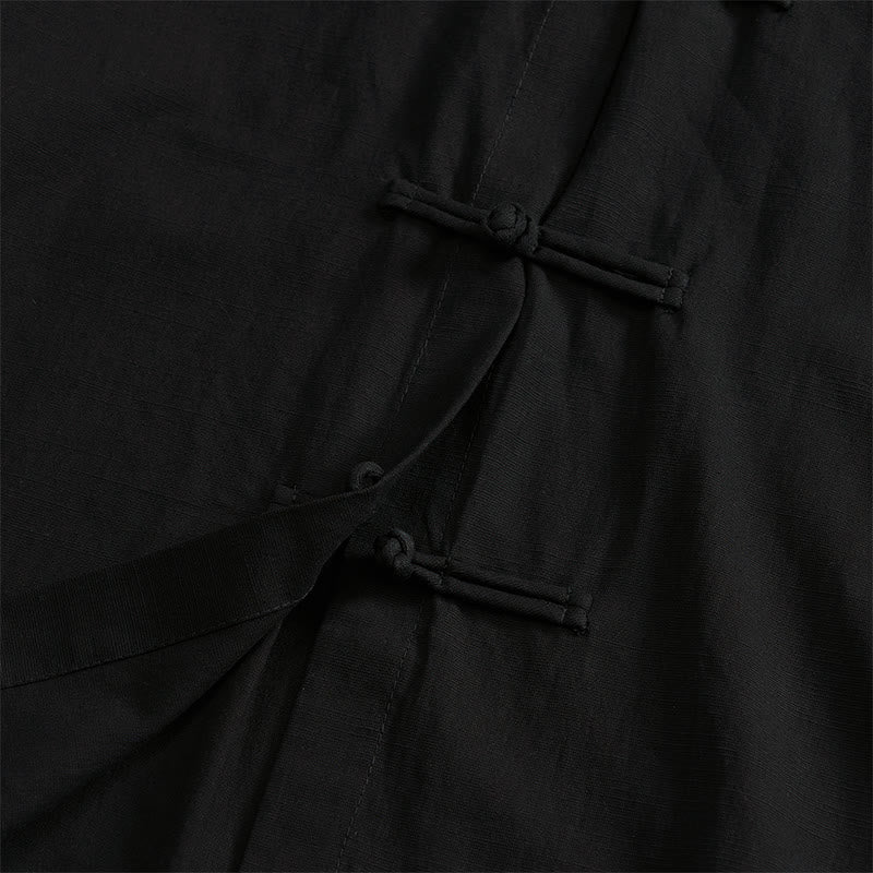 Nimara Ritual Summer Casual Tang Style Frog Button Solid Men's Short Sleeve Shirts With Patch Pockets