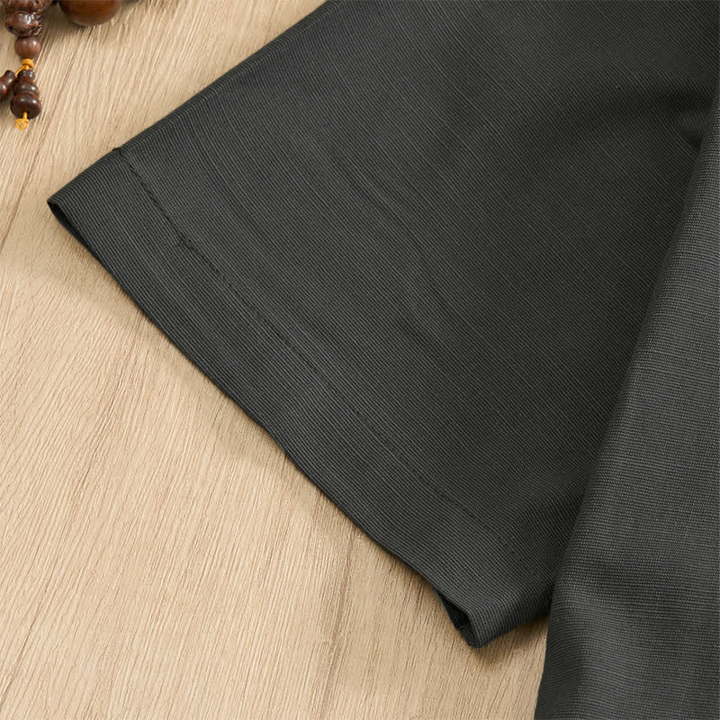 Nimara Ritual Summer Casual Tang Style Frog Button Solid Men's Short Sleeve Shirts With Patch Pockets
