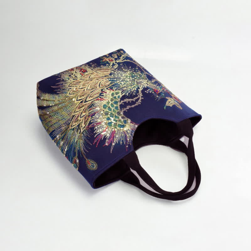 Nimara Ritual Peacock Double-sided Embroidery Tote Bag Shoulder Bag Crossbody Bag